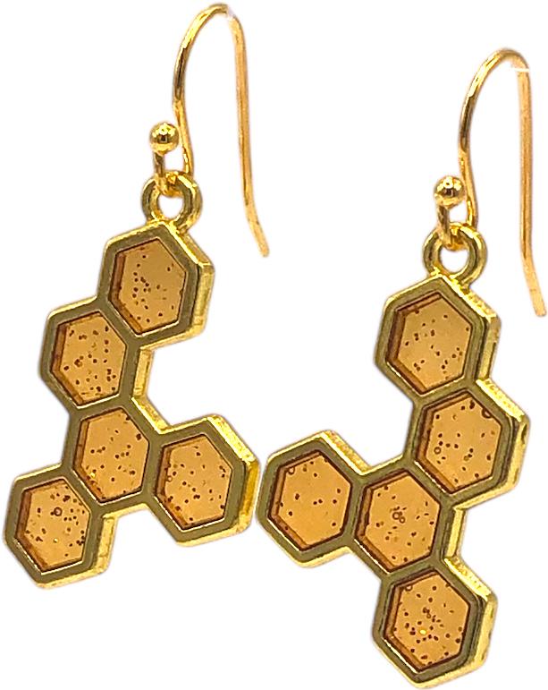 Gold Honeycomb (5) Earrings with Gold Resin and Glitter Inlay