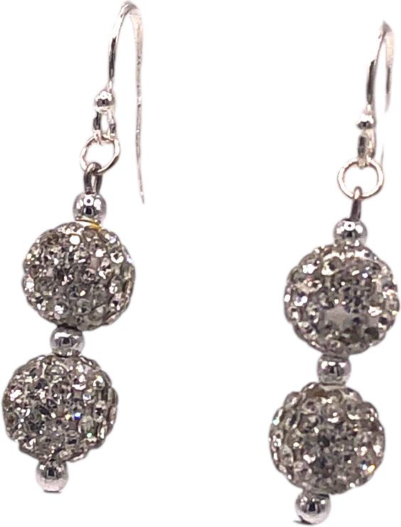 Rhinestone Beaded Earrings with Silver Hooks