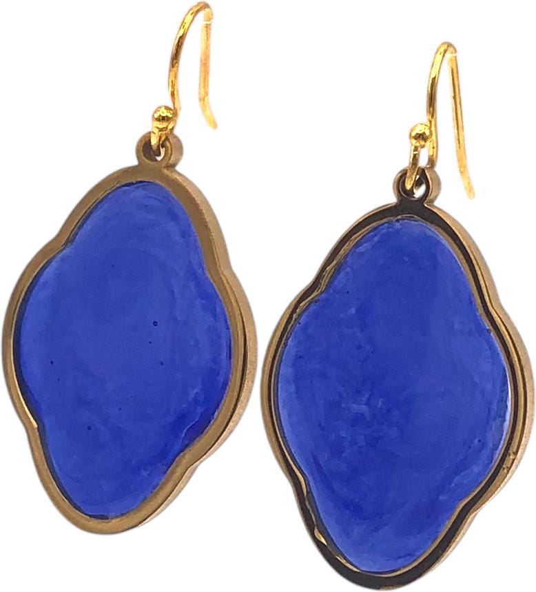 Gold Trefoil Earrings with Purple/Blue Resin Inlay