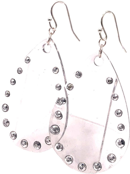 Clear Resin Teardrop Earrings with Rhinestone Accents