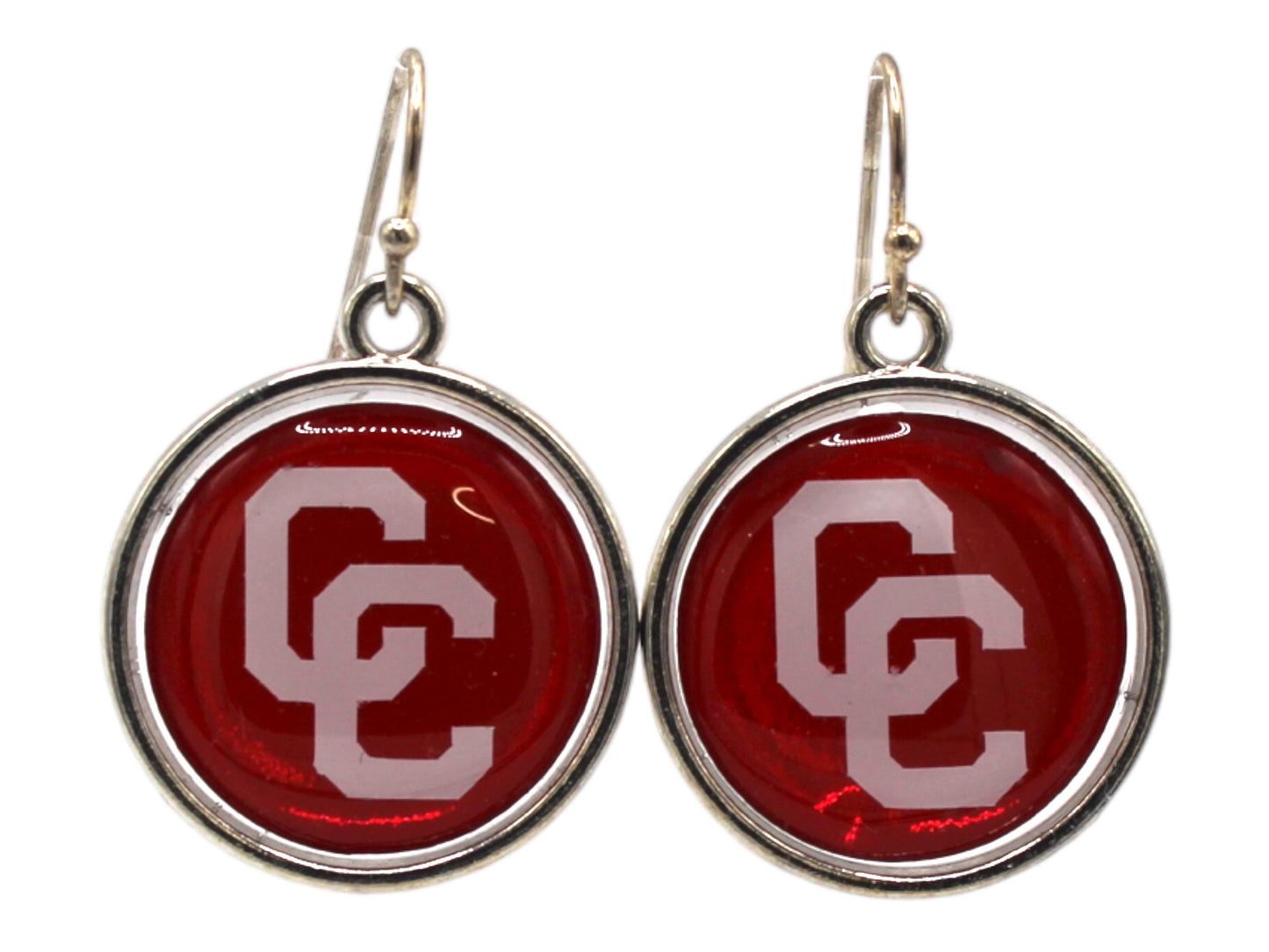 Resin Earrings in Silver Circle on Red background with Columbus Cardinals logo