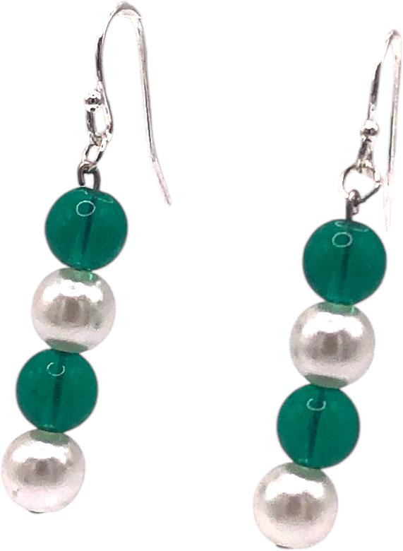 Pearl and Turquoise Beaded Earrings with Silver Hooks